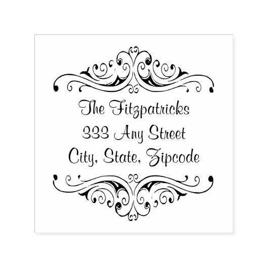 ヴィンテージのスクロールおよびファンシーフォント差出人住所 セルフインキングスタンプ (デザイン)