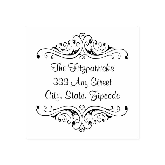 ヴィンテージのスクロールおよびファンシーフォント差出人住所 ラバースタンプ (インプリント)