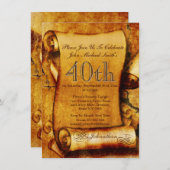 ヴィンテージのスクロールパーチメント誕生日3|個人設定 招待状 (正面/裏面)