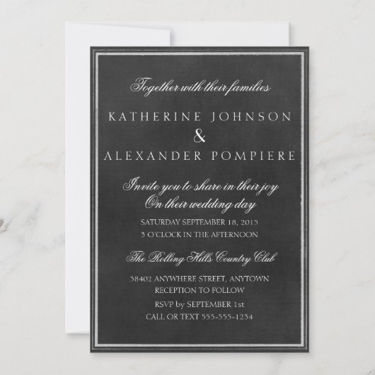 ヴィンテージのスクロール版木、銅版、版画のチャルクボード結婚式の招待 招待状 (裏面)