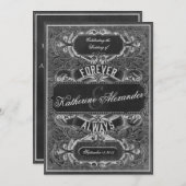 ヴィンテージのスクロール版木、銅版、版画のチャルクボード結婚式の招待 招待状 (正面/裏面)