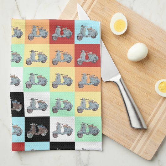 ヴィンテージのスクーターの台所タオル キッチンタオル (四つ折り)