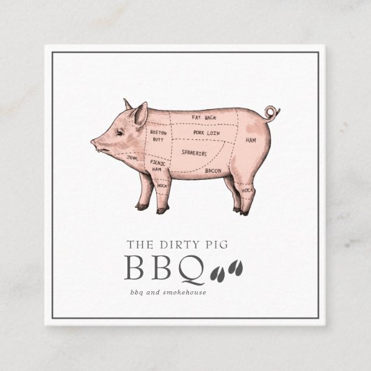 ヴィンテージのスケッチの肉屋のブタの名刺 スクエア名刺 (正面)