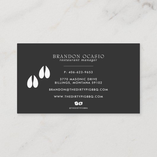 ヴィンテージのスケッチの肉屋のブタの名刺 名刺 (裏面)