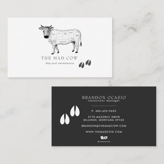 ヴィンテージのスケッチの肉屋牛名刺 名刺 (正面/裏面)