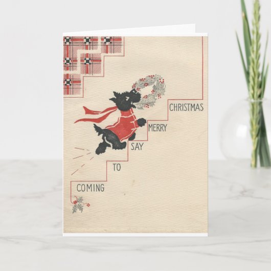 ヴィンテージのスコッチテリアのメリークリスマス シーズンカード (正面)