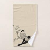 ヴィンテージのスタイルによってとまられる鳥及び暗灰色 バスタオルセット (ハンドタオル)