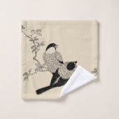 ヴィンテージのスタイルによってとまられる鳥及び暗灰色 バスタオルセット (ウォッシュタオル)