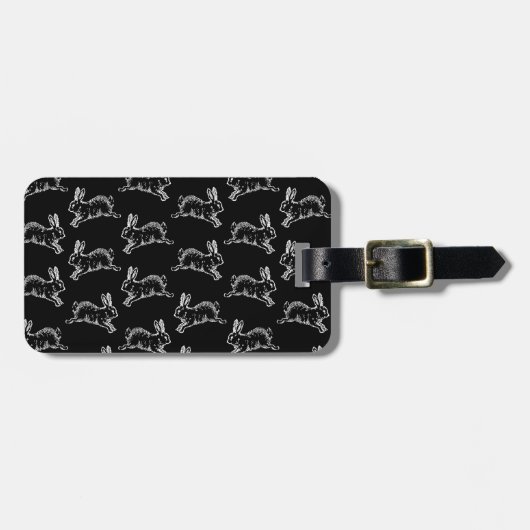 ヴィンテージのスタイルのかわいいウサギのプリントパターンバニーの芸術 ラゲッジタグ (正面横)