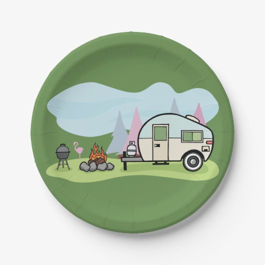 ヴィンテージのスタイルのキャンピングカーの紙皿 ペーパープレート (正面)