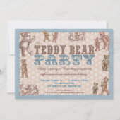 ヴィンテージのスタイルのテディー・ベアのパーティの招待状-青 招待状 (正面)