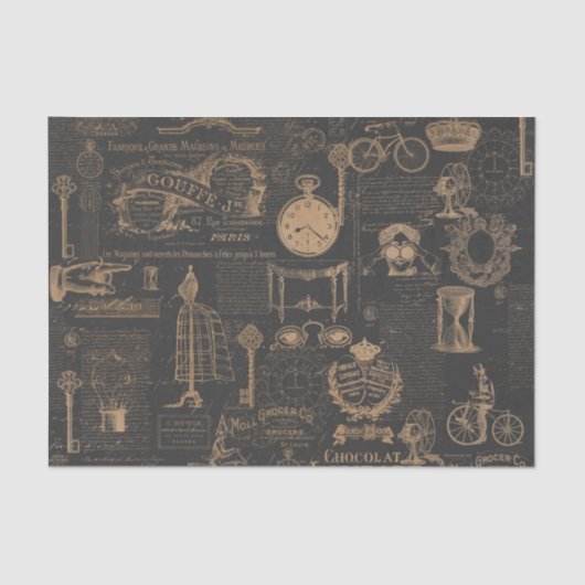 ヴィンテージのスタイルのパリ|の古い原稿| Decoupage 薄葉紙 (正面)