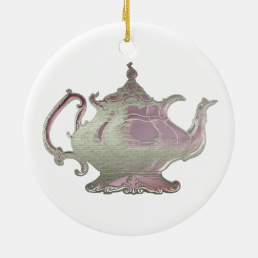 ヴィンテージのスタイルのピンクのティーポット セラミックオーナメント (裏面)