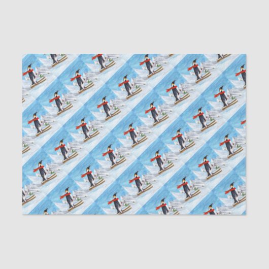 ヴィンテージのスタイルのペンギンの滑降競技 薄葉紙 (正面)