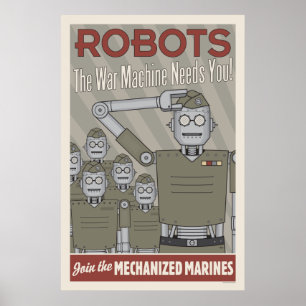 ヴィンテージのスタイルのロボット軍隊のプロパガンダ ポスター