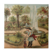ヴィンテージのスタイルの国の庭場面 タイル (正面)