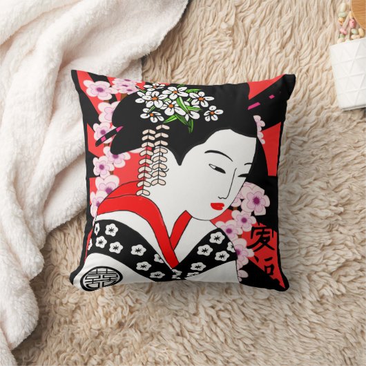 ヴィンテージのスタイルの日本人の芸者 クッション (ブランケット)