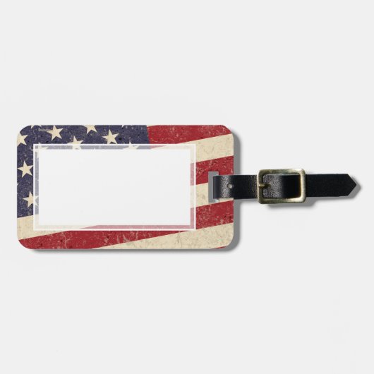 ヴィンテージのスタイルの米国旗のグランジな一見 ラゲッジタグ (正面横)
