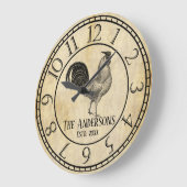 ヴィンテージのスタイルの素朴なオンドリの姓 ラージ壁時計 (傾斜)