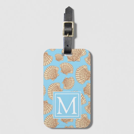 ヴィンテージのスタイルの貝殻パターン|はあなたのイニシャルを加えます ラゲッジタグ (正面縦)