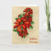 ヴィンテージのスタイルの赤いポインセチアのクリスマスの花 シーズンカード (正面)
