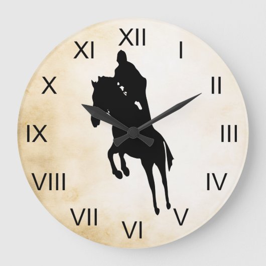 ヴィンテージのスタイルの跳躍のシルエットの馬 ラージ壁時計 (正面)