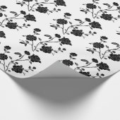 ヴィンテージのスタイルの黒の花 ラッピングペーパー (角)