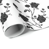ヴィンテージのスタイルの黒の花 ラッピングペーパー (ロールコーナー)