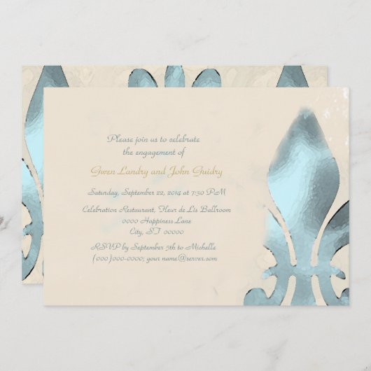 ヴィンテージのスタイルの（紋章の）フラ・ダ・リの婚約パーティ 招待状 (正面/裏面)