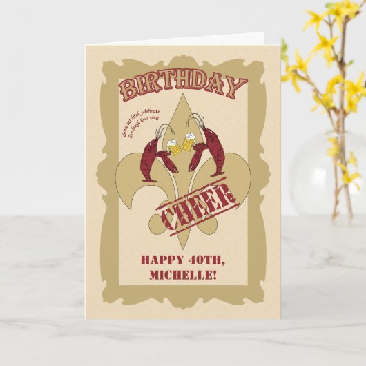 ヴィンテージのスタイルのCrawfishの（紋章の）フラ・ダ・リの誕生日 カード (黄色い花)