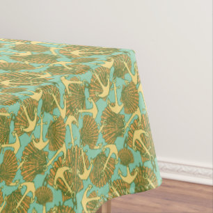 ヴィンテージのスタイルパターンのいかりそして貝 テーブルクロス