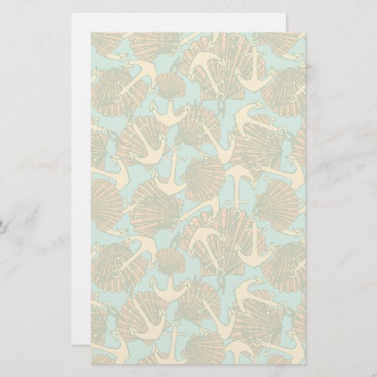 ヴィンテージのスタイルパターンのいかりそして貝 便箋 (正面/裏面)