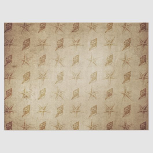 ヴィンテージのスターフィッシュとシェルが茶色のデコページ 薄葉紙 (正面)