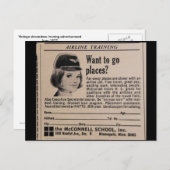 ヴィンテージのスチュワーデスの搭乗員 ポストカード (正面/裏面)