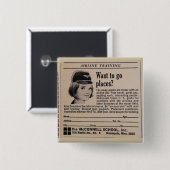 ヴィンテージのスチュワーデスの搭乗員 缶バッジ (正面&裏面)