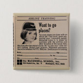ヴィンテージのスチュワーデスの搭乗員 缶バッジ (正面)