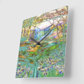 ヴィンテージのステンドグラスの時計 スクエア壁時計 (傾斜)