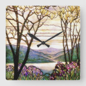 ヴィンテージのステンドグラスの時計 スクエア壁時計 (正面)