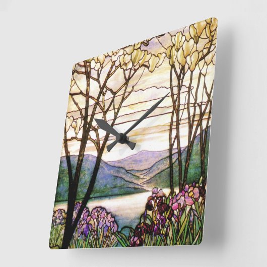 ヴィンテージのステンドグラスの時計 スクエア壁時計 (傾斜)