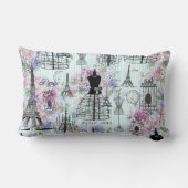 ヴィンテージのストライプなエッフェル塔のコラージュのピンクの花柄 ランバークッション (裏面)