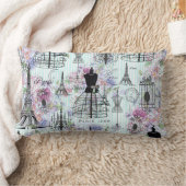 ヴィンテージのストライプなエッフェル塔のコラージュのピンクの花柄 ランバークッション (ブランケット)