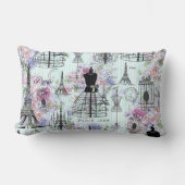 ヴィンテージのストライプなエッフェル塔のコラージュのピンクの花柄 ランバークッション (正面)