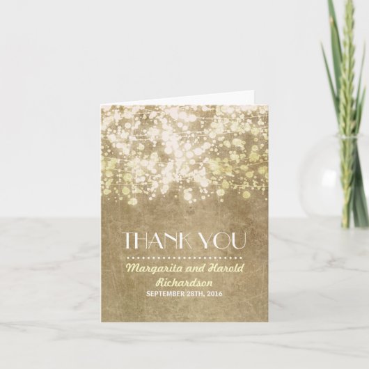 ヴィンテージのストリングライト ウェディング サンクスカード サンキューカード (正面)