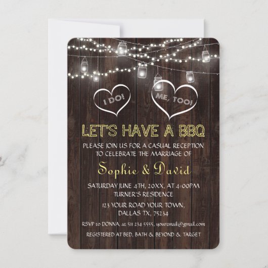 ヴィンテージのストリングライト オールドバーン 私も結婚するよ BBQ ご招待 招待状 (正面)