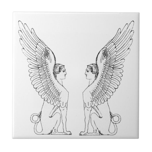 ヴィンテージのスフィンクスのイラストレーション タイル (正面)
