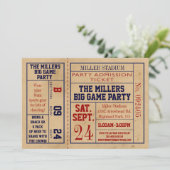 ヴィンテージのスポーツのチケットの招待-フットボールのパーティー 招待状 (スタンド正面)