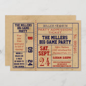 ヴィンテージのスポーツのチケットの招待-フットボールのパーティー 招待状 (正面/裏面)