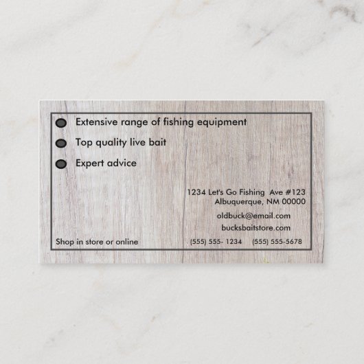 ヴィンテージのスポーツの釣餌のタックルの店 名刺 (裏面)