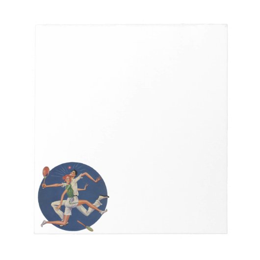 ヴィンテージのスポーツ、ラケットとのテニス選手の衝突 ノートパッド (正面)