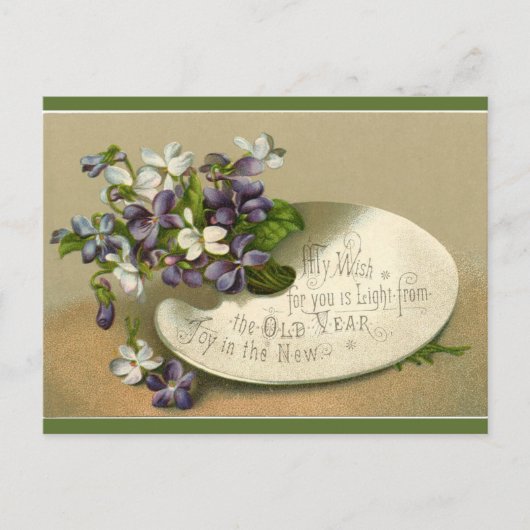 ヴィンテージのスミレが新年を迎える ポストカード (正面)